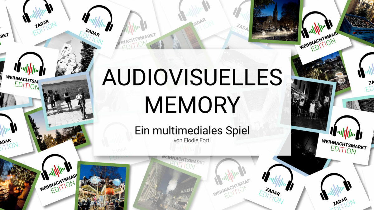 Memorykarten verteilt, eingemitteter Titel: audiovisuelles Memory