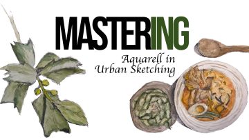 Beitragsbild vom Projekt Aquarell in Urban Sketching, Titel mit zwei Aquarell Sketches