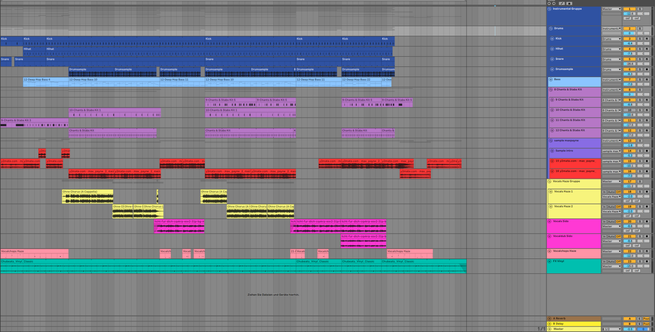 Projektübersicht Max Payne Remix in Ableton Live