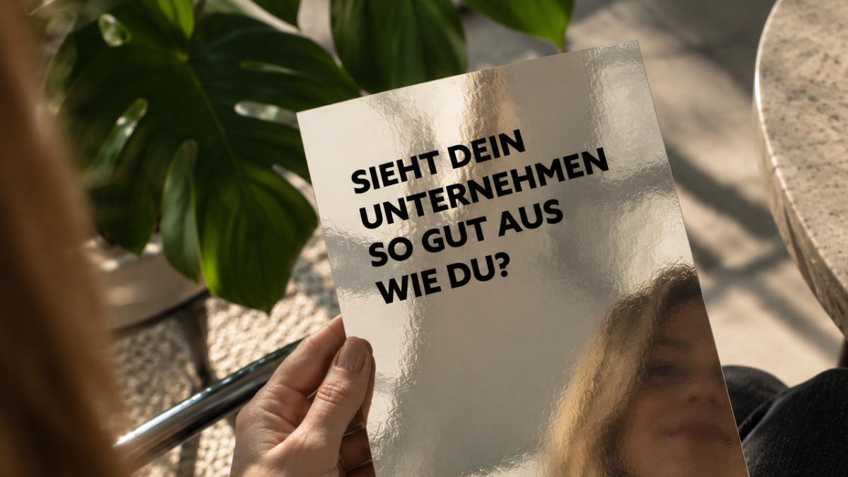Person hält Spiegelkarte in der Hand